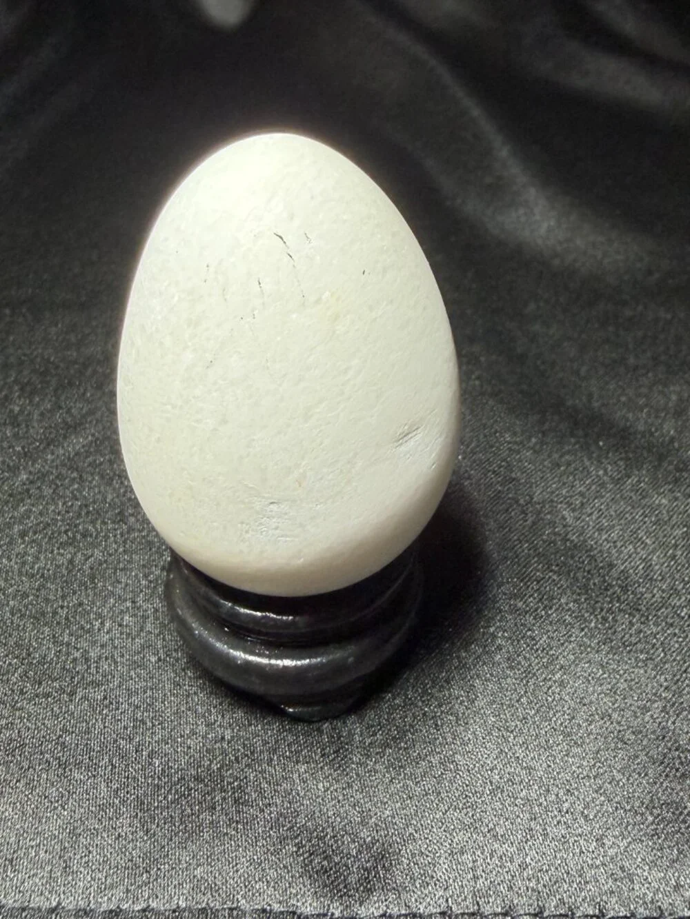 Vtg Snow Quartz Stone Egg Wooden Stand Natural Milky White Translucent 2.5